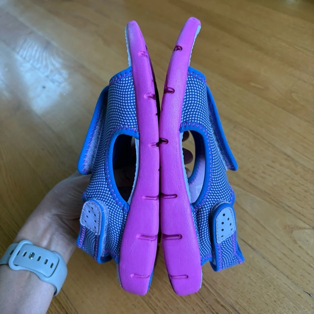 Nike Sunray Adjust 4 Sandals Shoes Hydrangeas Comet Blue Pink Youth Girls Size 3 - Picture 3 of 13